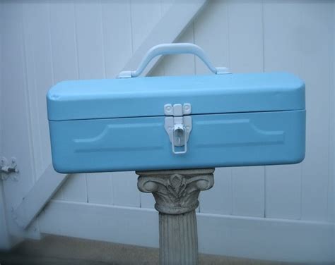 metal tool box tiffany blue|Vintage Tiffany Blue Metal Tool Box Industrial Metal Tool .